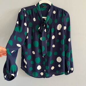 Ro+De Navy Green Polka Dot Blouse Long Sleeve